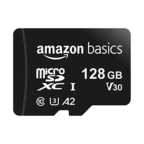 Amazon Basics MicroSDXC-Speicherkarte, 128 GB, mit SD-Adapter, A2, U3, 100 MB/s max. Lesegeschwindigkeit, Schwarz