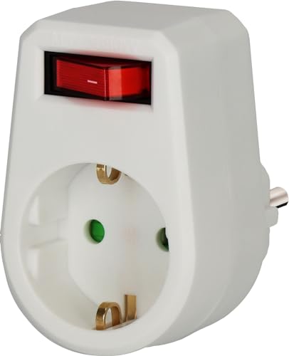 Brennenstuhl Steckdosenadapter, Schutzkontaktsteckdose mit Schalter (Zwischenstecker mit erhöhtem Berührungsschutz) weiß