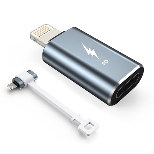 TechMatte USB-C-auf-Lightning-Adapter, 27 W PD Schnellladung, Kompatibel mit iPhone 14/13/12/11 Pro Max Mini/X/XR/XS/SE/8/7/6/iPad/iPod/AirPods, mit Anti-Verlust-Seil