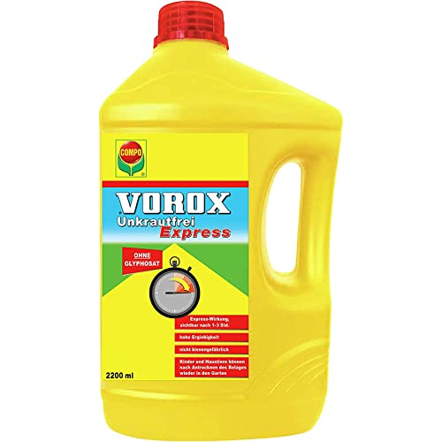 VOROX Unkrautfrei Express - Unkrautvernichter gegen Klee, Löwenzahn, Giersch, Moos - Konzentrat - Anwendung zwischen Gemüse- und Zierpflanzen - 2,2 Liter