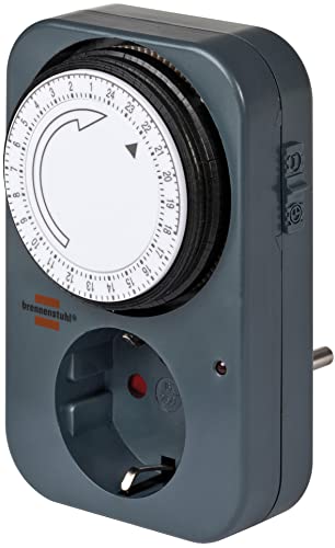 Brennenstuhl Zeitschaltuhr MZ 20, mechanische Timer-Steckdose (Tages-Zeitschaltuhr mit erhöhtem Berührungsschutz) grau