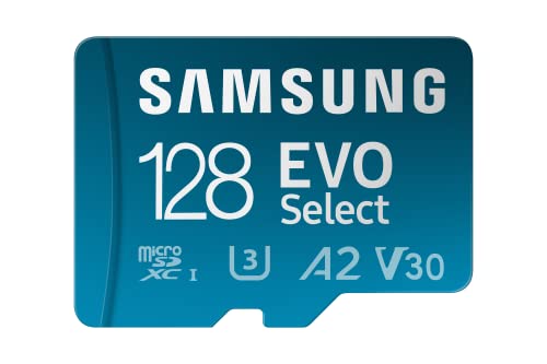 Samsung EVO Select (2024) microSD-Karte + SD-Adapter, 128 GB, Speicherkarte für Smartphone und Tablet, UHS-I U3, 4K UHD, Full HD, 160 MB/s Lesen, MB-ME128SA/EU
