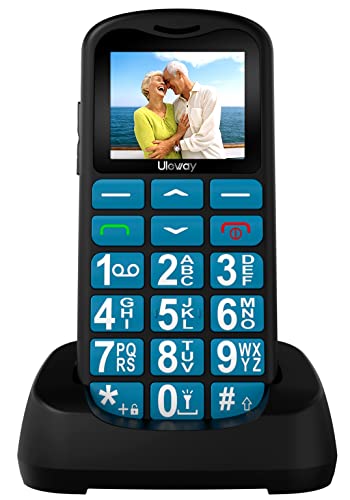 uleway Seniorenhandy mit großen Tasten und ohne Vertrag, Dual SIM Rentner GSM Senioren Handy mit SOS Notruftaste Großtastenhandy mit Ladestation-Blau