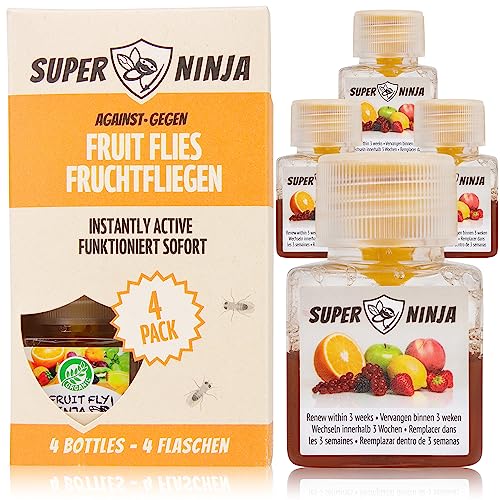 Super Ninja Fruchtfliegenfalle - Spar Pack - 4 Fallen - Hochwirksame Ökologische Fruchtfliegenfalle für Küche und Innenraum - Obstfliegenfalle - Bis zu 3 Wochen