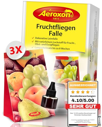 Aeroxon - Fruchtfliegenfalle - 3 Stück - Mittel um Fruchtfliegen zu bekämpfen - Geeignet für die Küche
