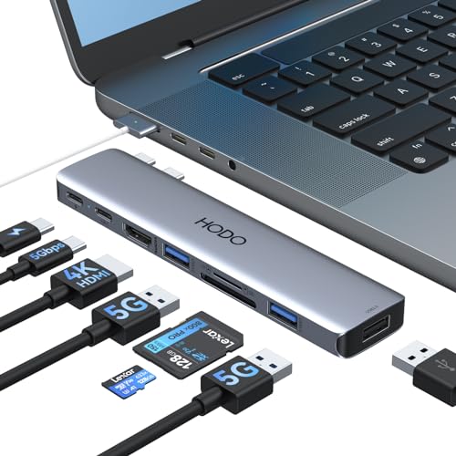 HODO USB C Adapter für MacBook Pro Air, MacBook Hub 8-in-2, MacBook Zubehör mit 4K HDMI,Thunderbolt 3(Support 5K@60Hz/40Gbps/100W PD),USB 3.0/2.0, SD/TF für M3 M2 M1 2024 2023 2022 2021